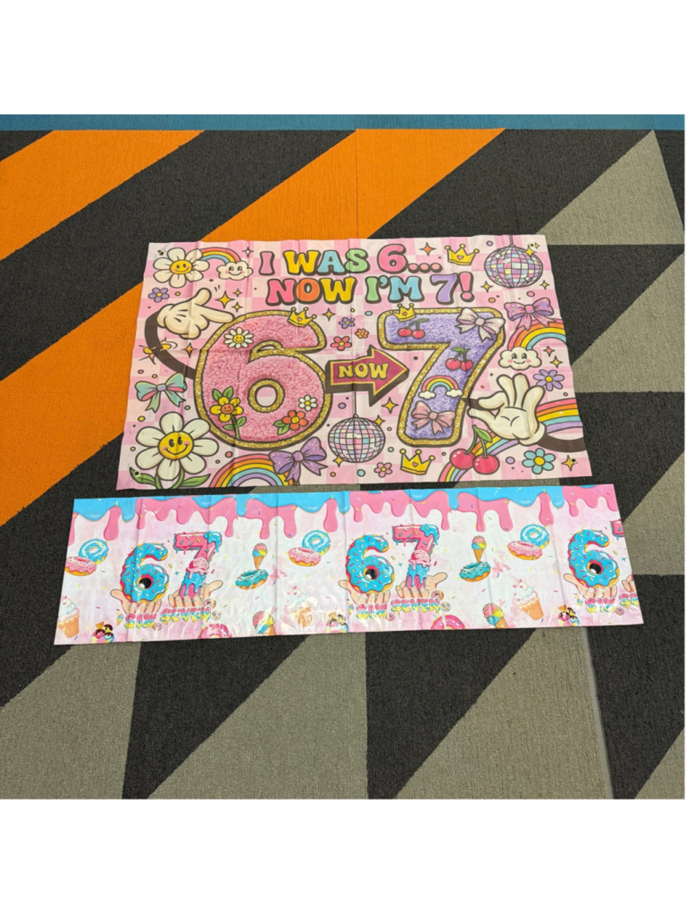Birthday Party Decorations Banner Set, Pink and Blue 67 theme